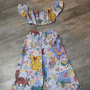Womens Matching Two-Piece Set with Cartoon Print